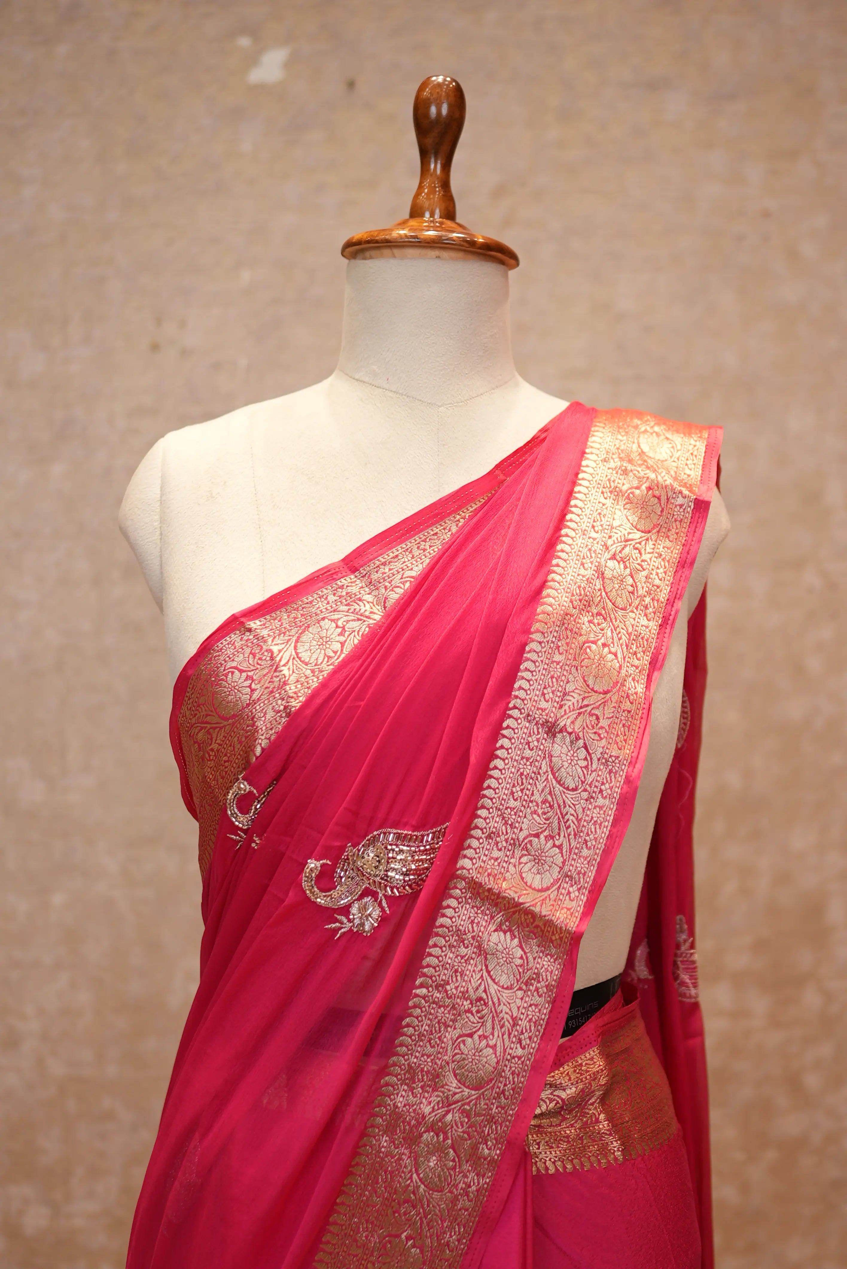 Elegant Peacock Design Saree with Handwork Buti & Zari Weaving Border
