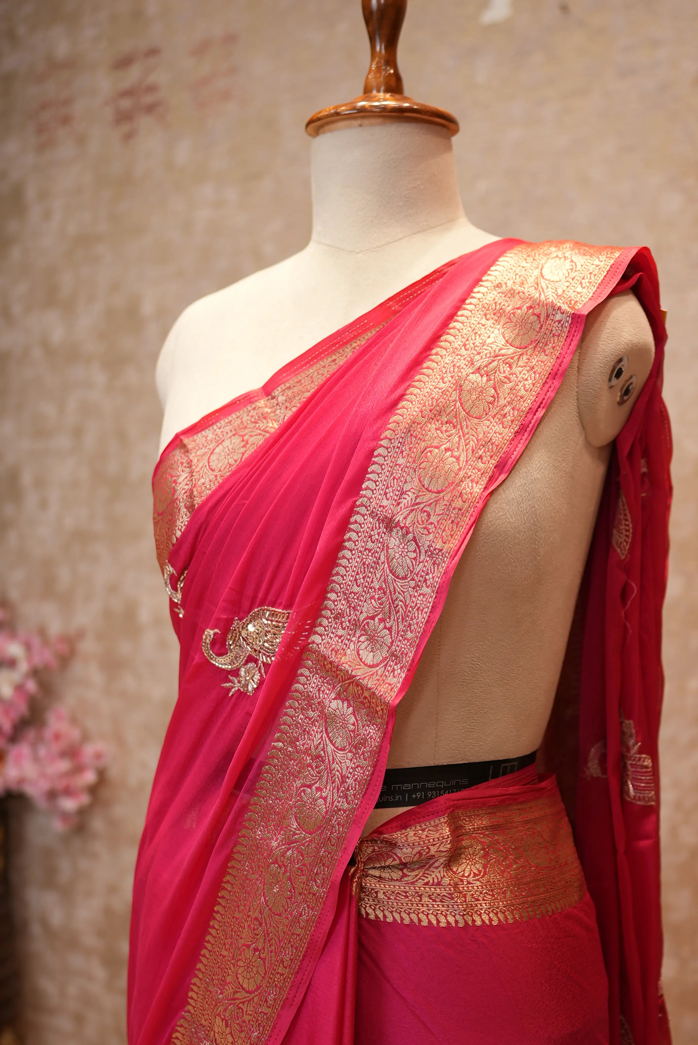 Elegant Peacock Design Saree with Handwork Buti & Zari Weaving Border