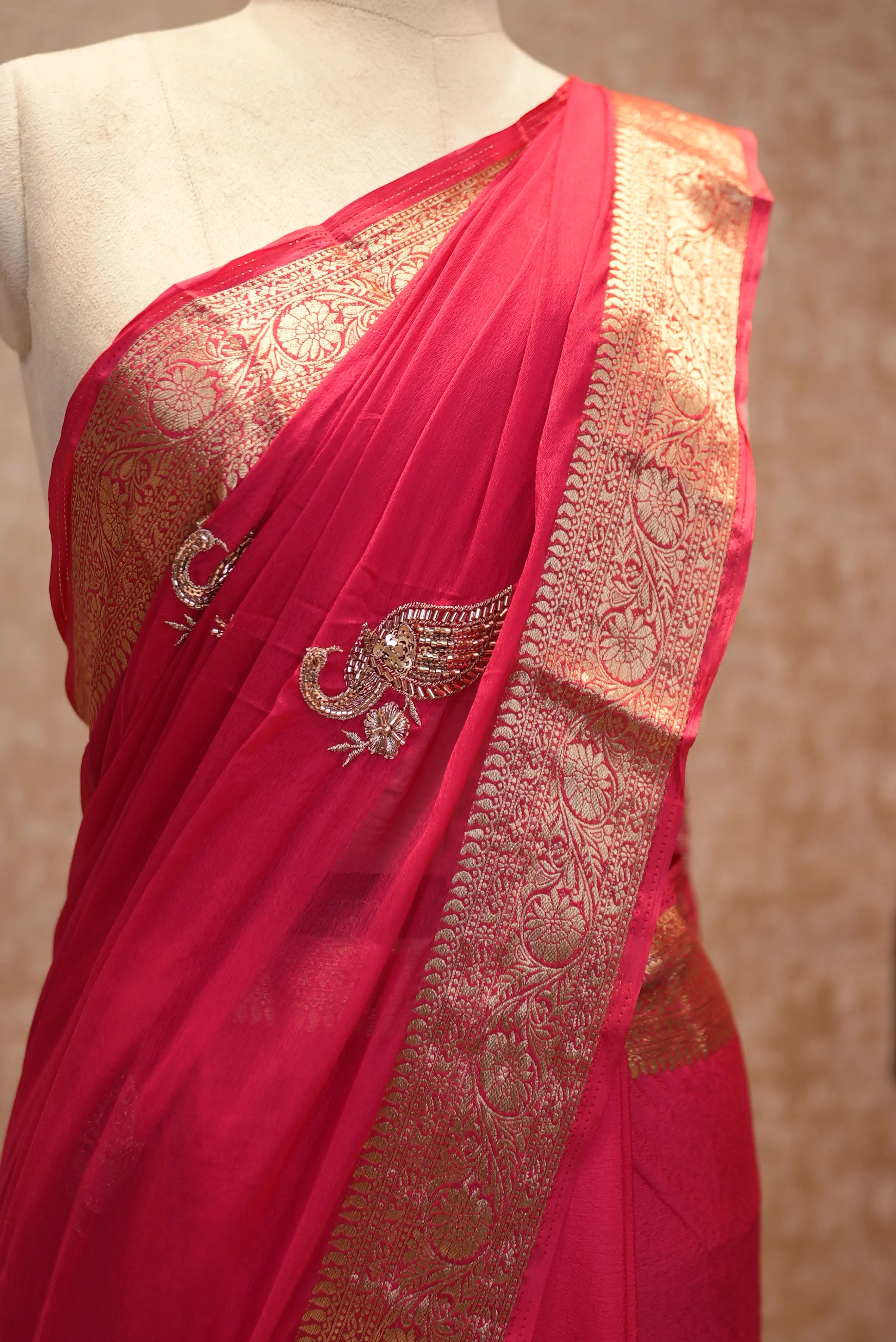 Elegant Peacock Design Saree with Handwork Buti & Zari Weaving Border