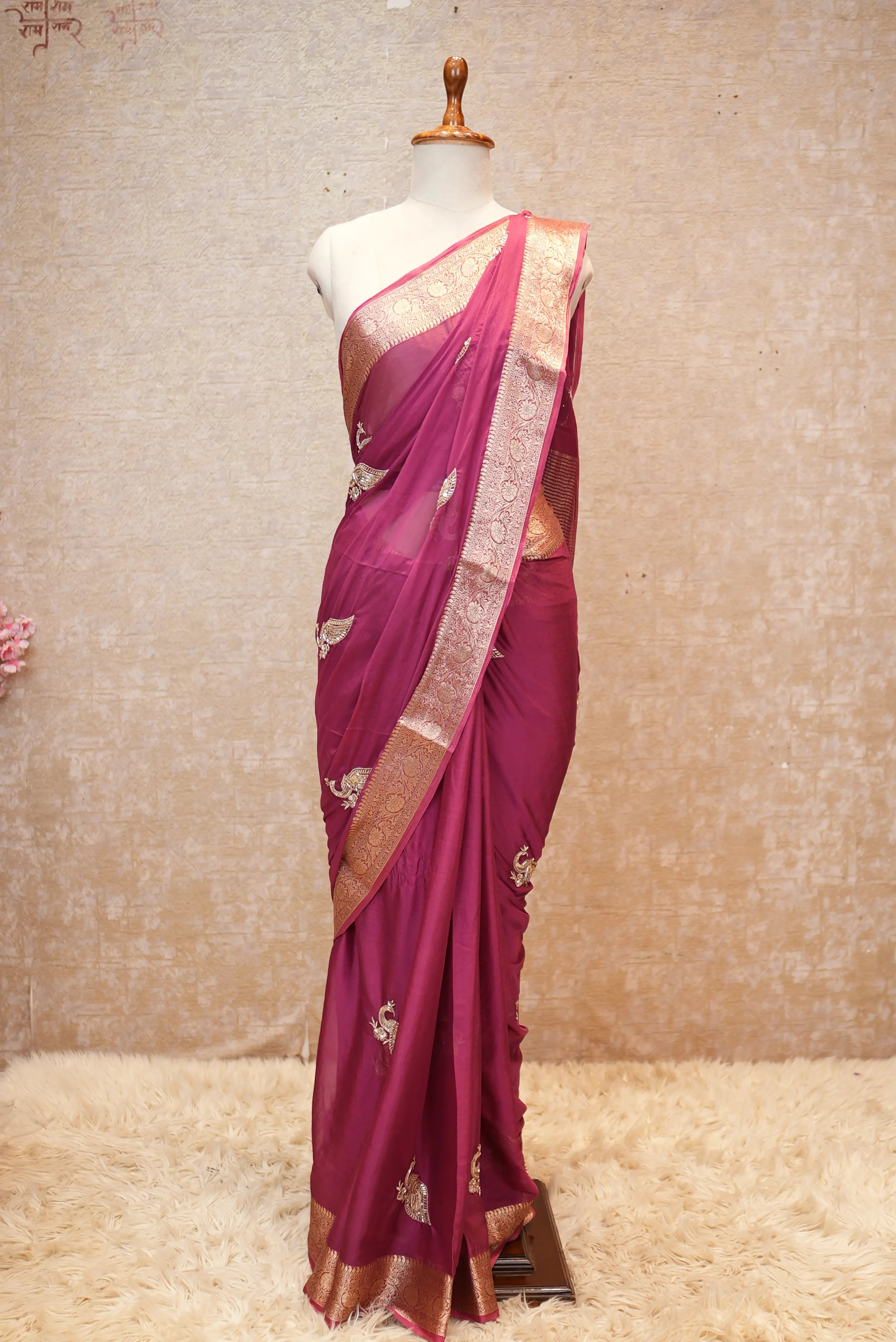Elegant Peacock Design Saree with Handwork Buti & Zari Weaving Border