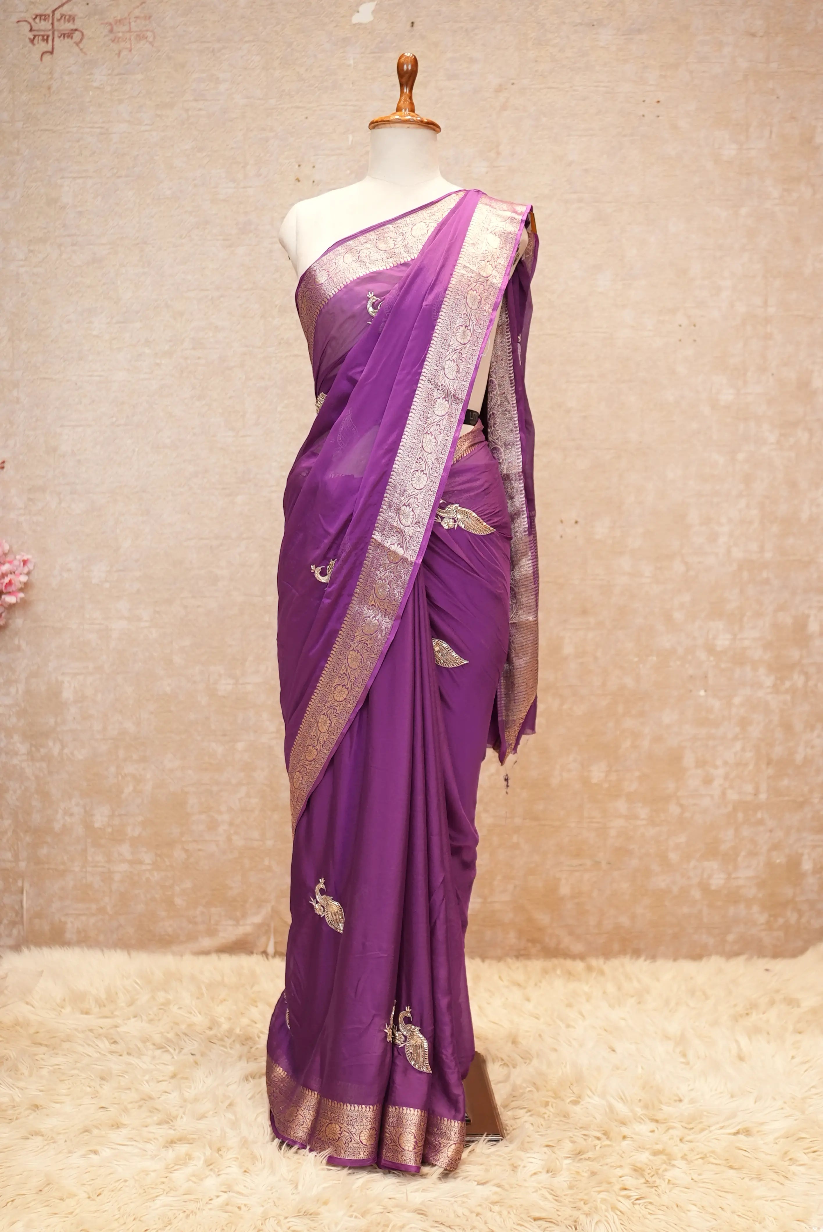 Elegant Peacock Design Saree with Handwork Buti & Zari Weaving Border