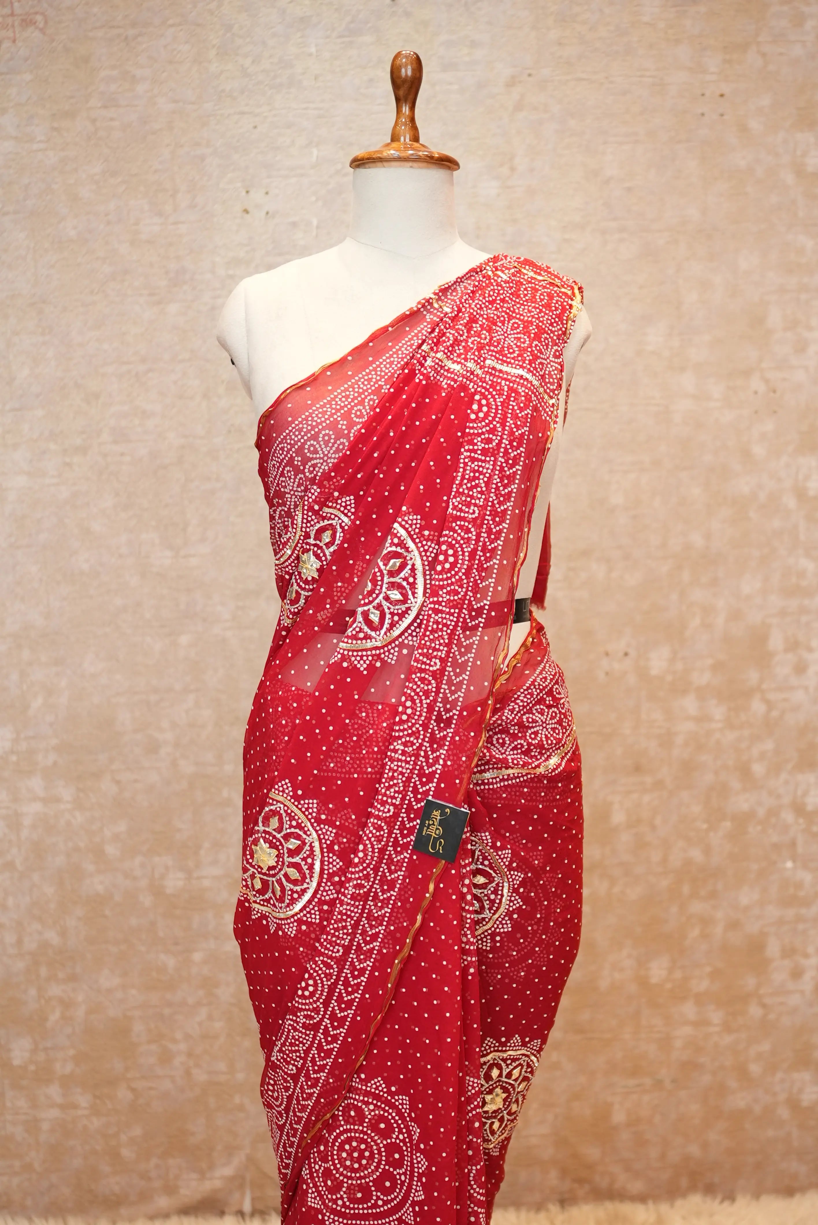 Rajasthani Kacche Gota Work Bandhani Saree in Georgette Fabric