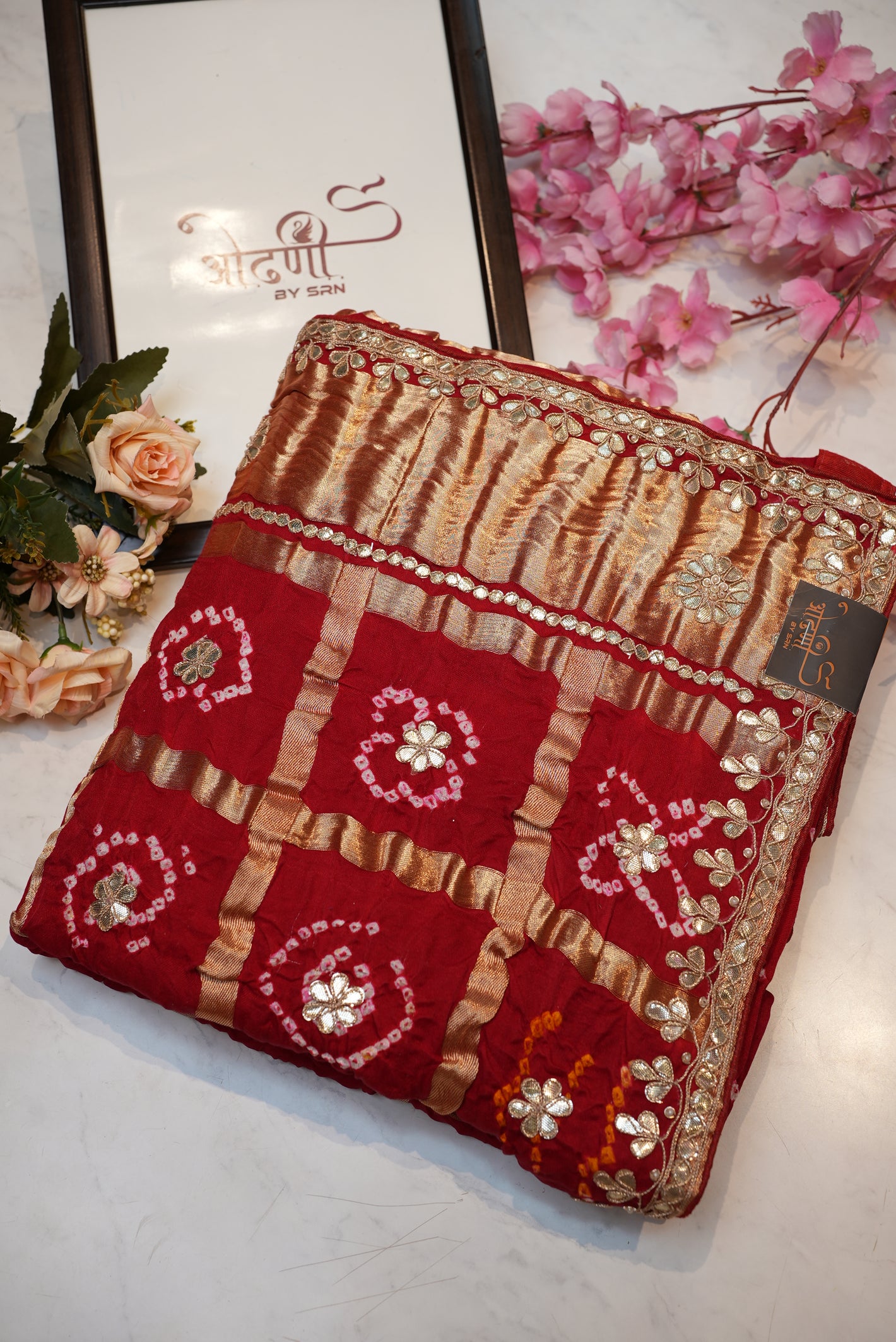 Pure gazzi silk saree with traditional Ghar chola pattern & gotta patti work ##SR0127