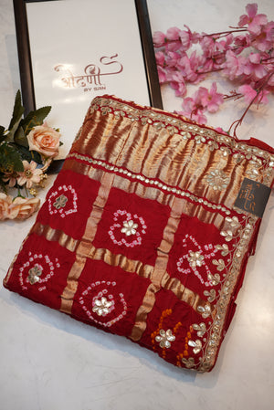 Pure gazzi silk saree with traditional Ghar chola pattern & gotta patti work ##SR0127