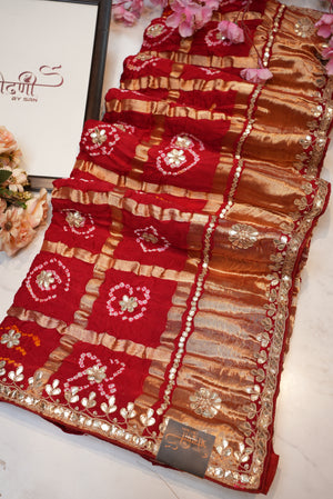 Pure gazzi silk saree with traditional Ghar chola pattern & gotta patti work ##SR0127
