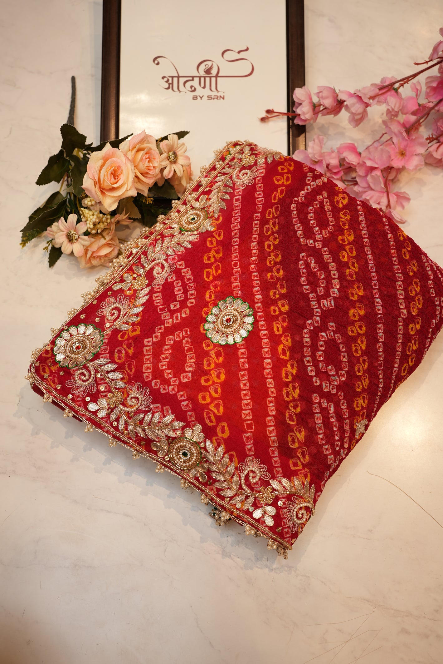 Traditional rajasthani Ojariya saree with hand bandhej & gota patti Cutdana hand work ##SR0128