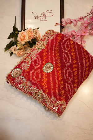 Traditional rajasthani Ojariya saree with hand bandhej & gota patti Cutdana hand work ##SR0128
