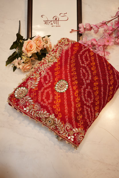 Traditional rajasthani Ojariya saree with hand bandhej & gota patti Cutdana hand work ##SR0128