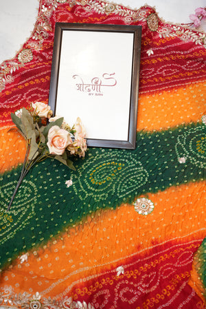 Traditional rajasthani Ojariya saree with hand bandhej & gota patti Cutdana hand work ##SR0128