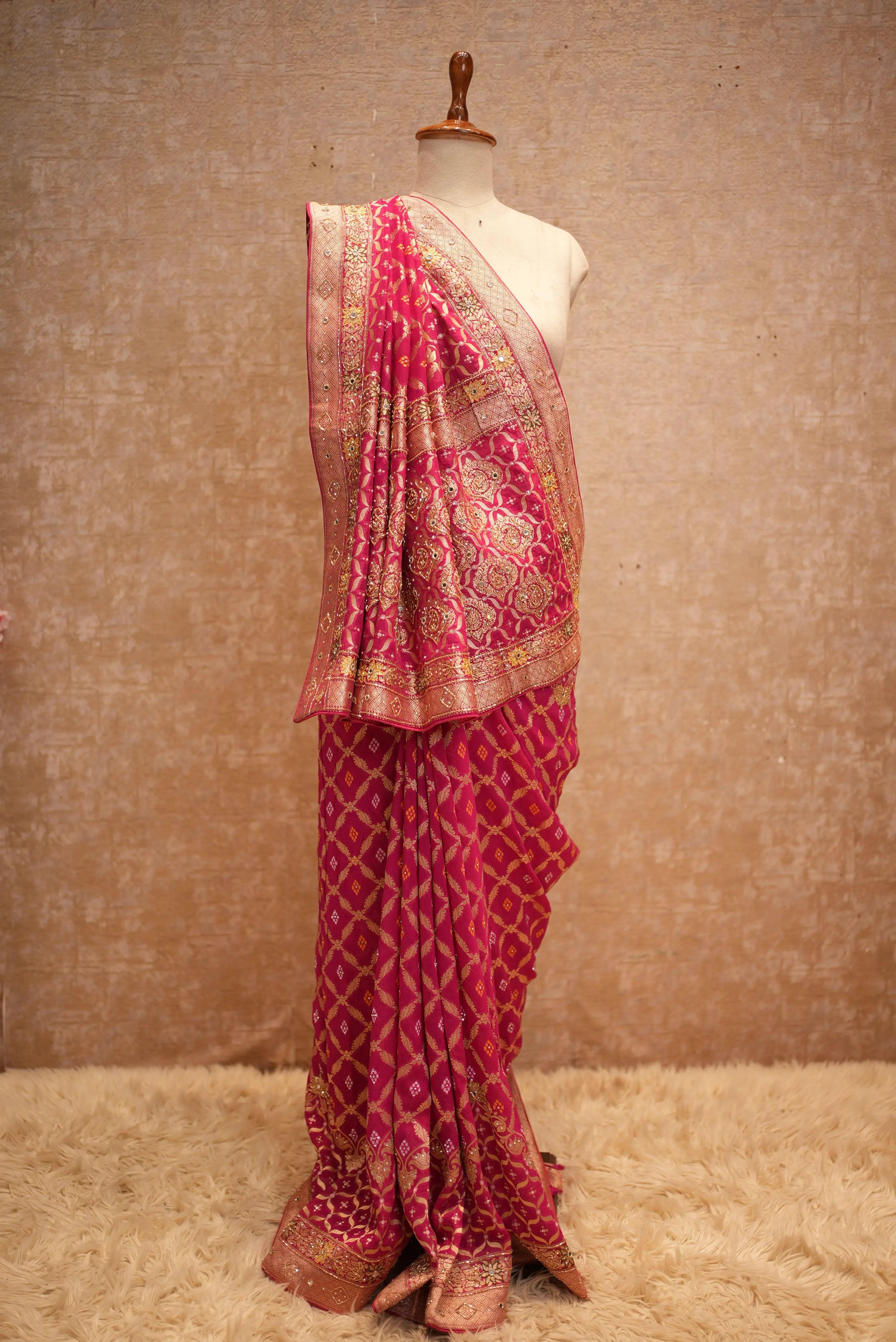 Rajasthani Traditional Bandhani Saree in Khadi Georgette Fabric