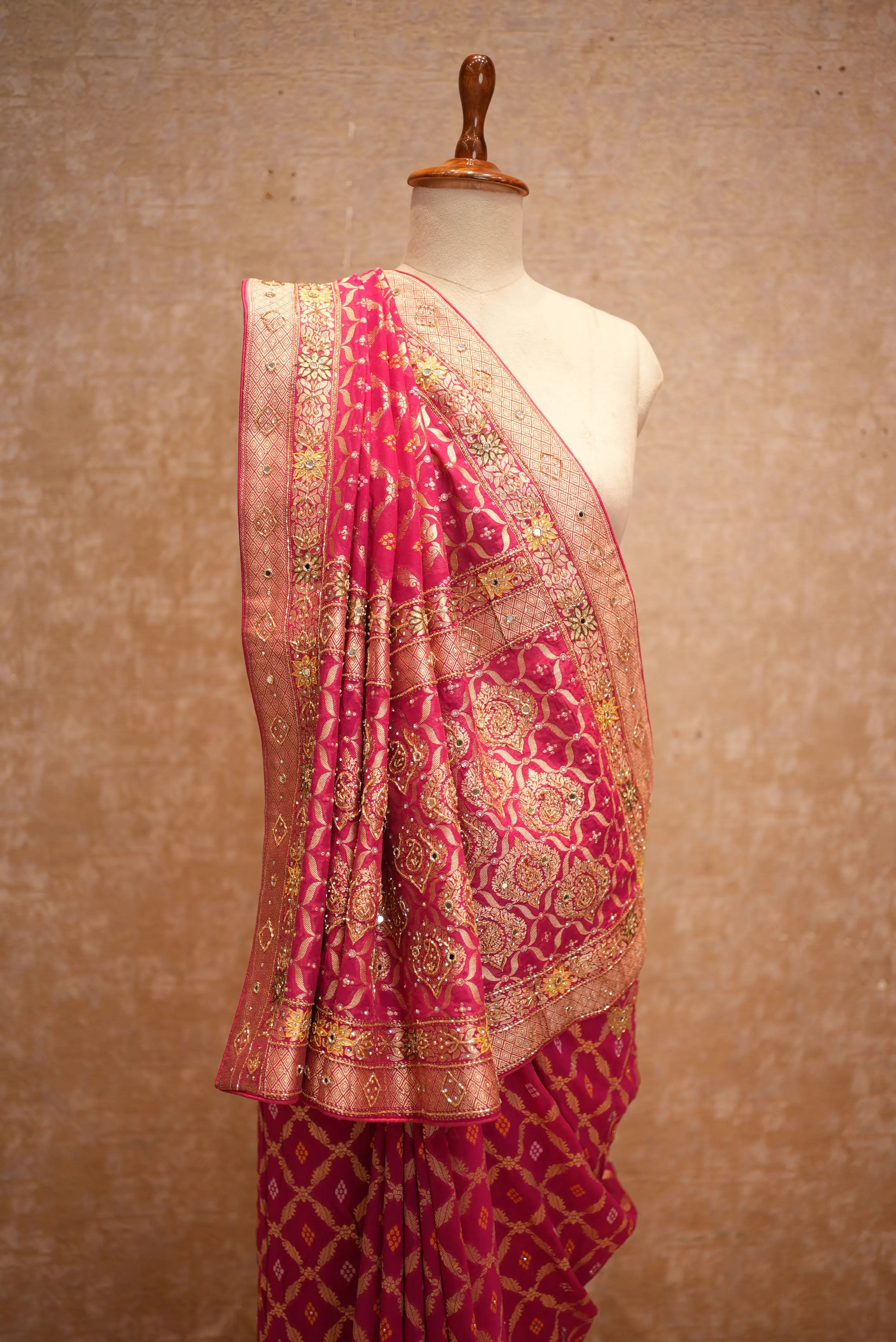 Rajasthani Traditional Bandhani Saree in Khadi Georgette Fabric