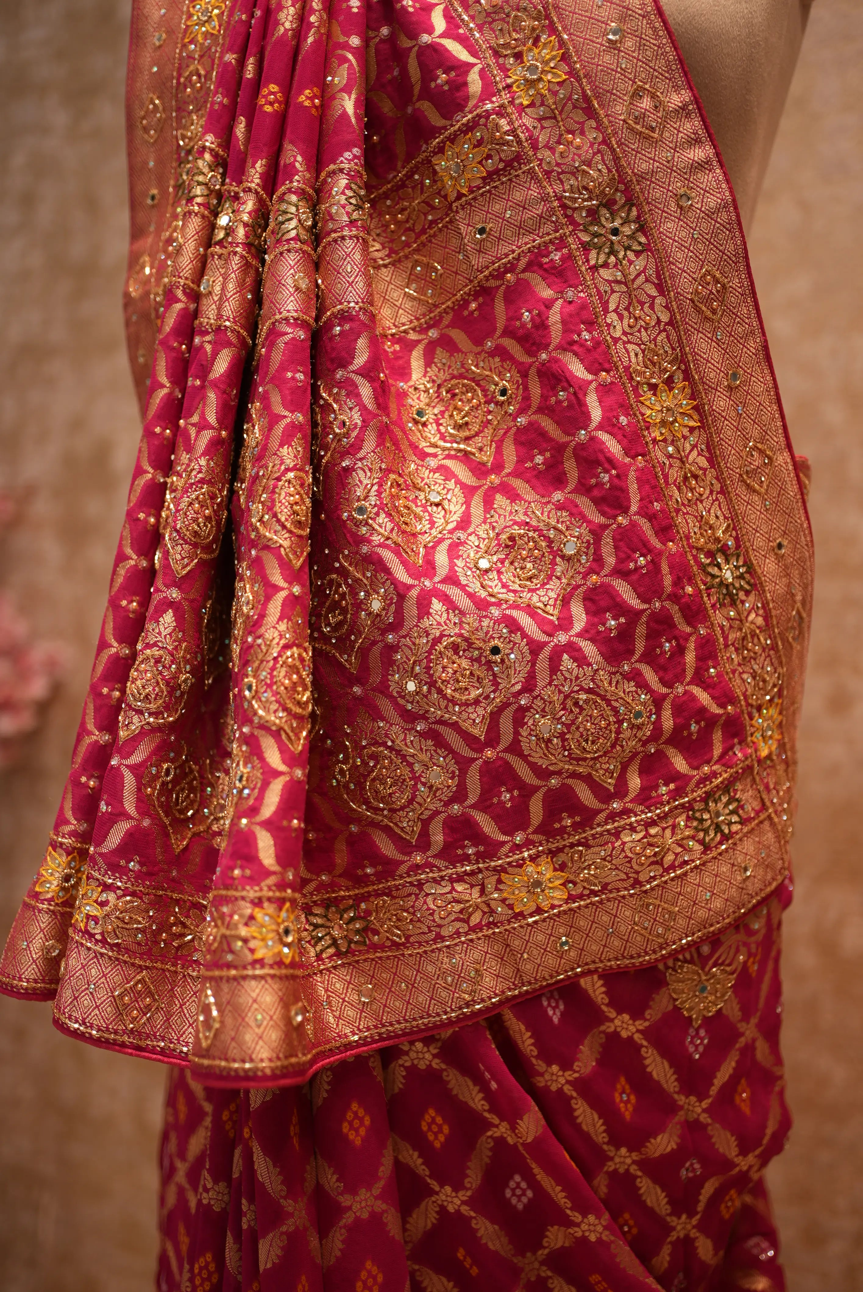 Rajasthani Traditional Bandhani Saree in Khadi Georgette Fabric
