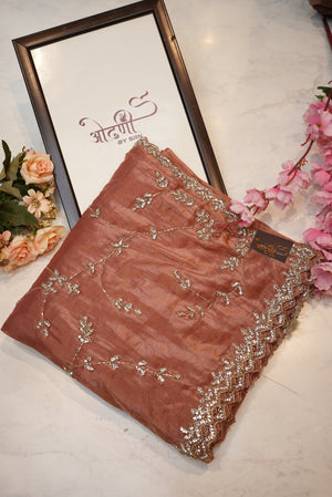 Tissue fabric saree with cut dana and jerkan work with heavy blouse ##SR0129