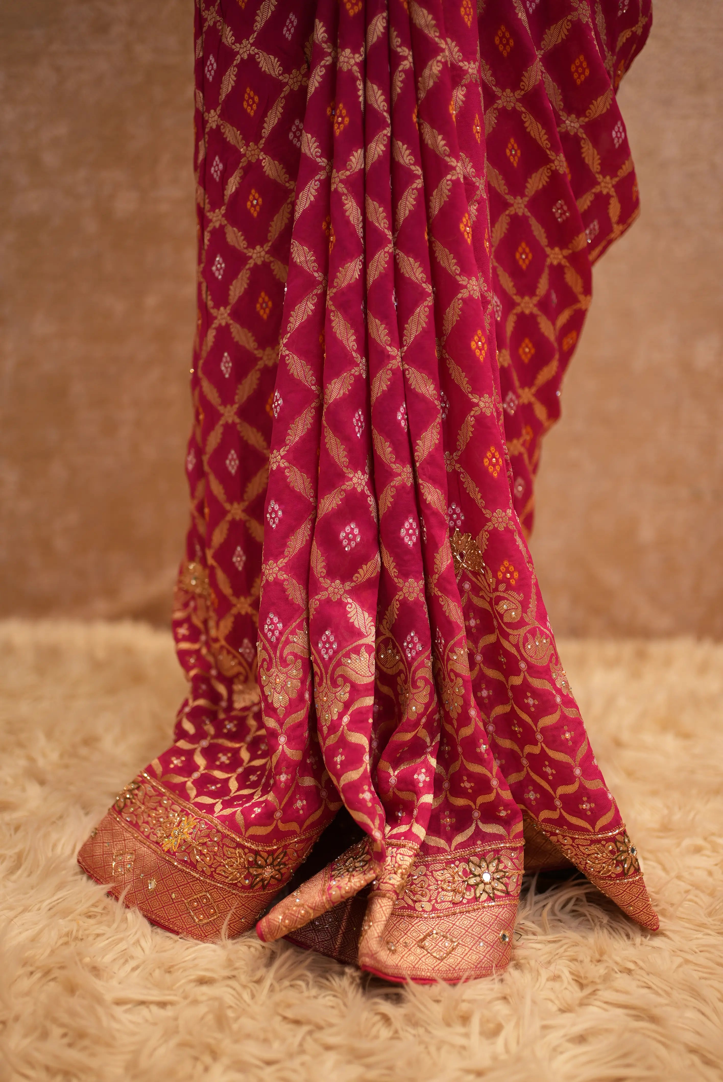 Rajasthani Traditional Bandhani Saree in Khadi Georgette Fabric