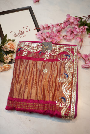 Gazzi silk saree traditional with gota patti work with peacock pattern ##SR0130