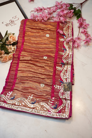 Gazzi silk saree traditional with gota patti work with peacock pattern ##SR0130