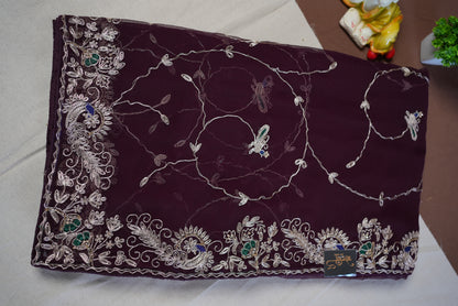 RAJPUTI JALL PATTERN SAREE ON CHIFFON FABRIC WITH PITA WORK AND PEACOCK PATTERN BORDER (WITH BLOUSE) ##SR452