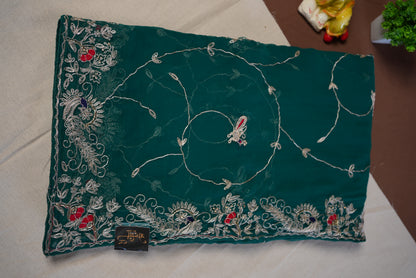 RAJPUTI JALL PATTERN SAREE ON CHIFFON FABRIC WITH PITA WORK AND PEACOCK PATTERN BORDER (WITH BLOUSE) ##SR452