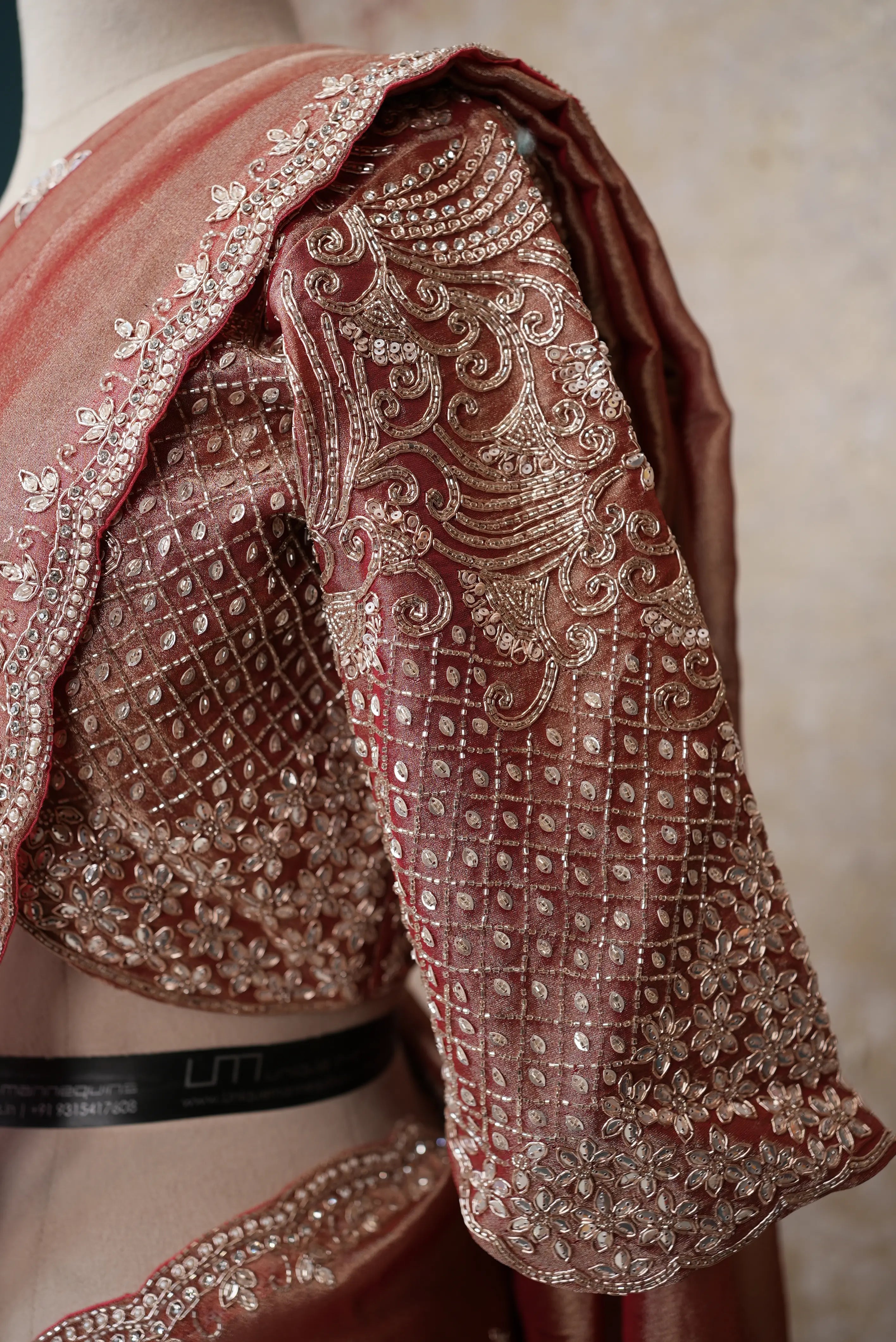 Elegant Rose Gold Satin Saree with Designer Embroidered Blouse