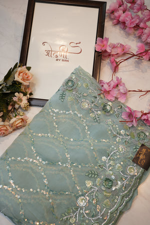 Crystal fabric saree with beads and sequence work and heavy blouse ##SR0134