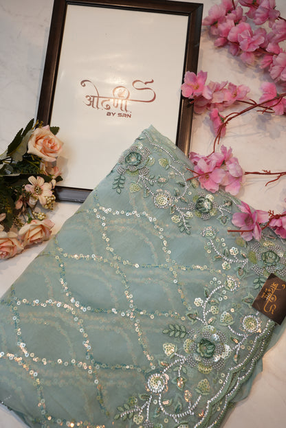 Crystal fabric saree with beads and sequence work and heavy blouse ##SR0134