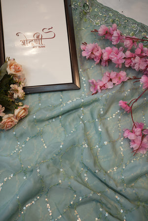 Crystal fabric saree with beads and sequence work and heavy blouse ##SR0134
