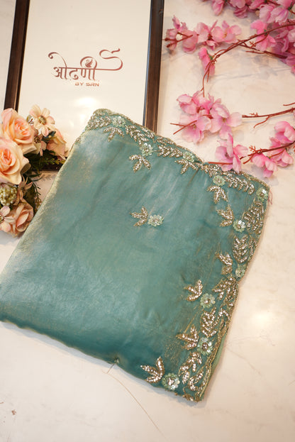 Fendi silk saree with multi sequence & zarkan work ##SR0138