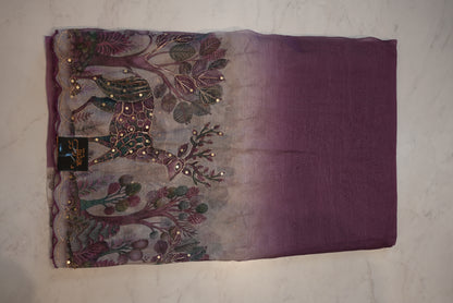 CHOCOLATE TISSUE FABIRC SAREE WITH DEAR PRINT BORDER (WITH BLOUSE) ##SR505