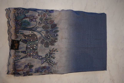 CHOCOLATE TISSUE FABIRC SAREE WITH DEAR PRINT BORDER (WITH BLOUSE) ##SR505