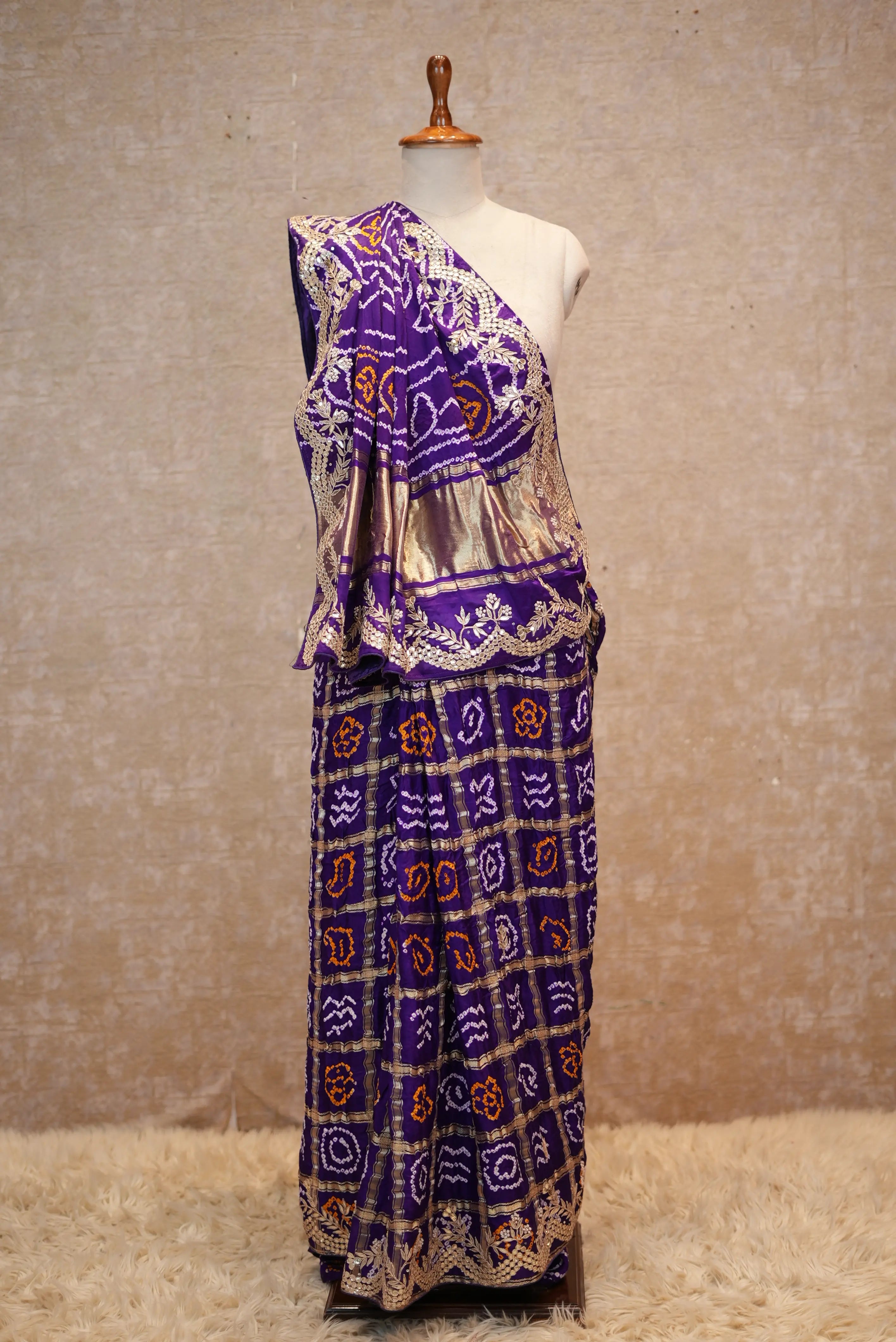 Bandhani Design Pure Gajji Saree with Gota Patti Work