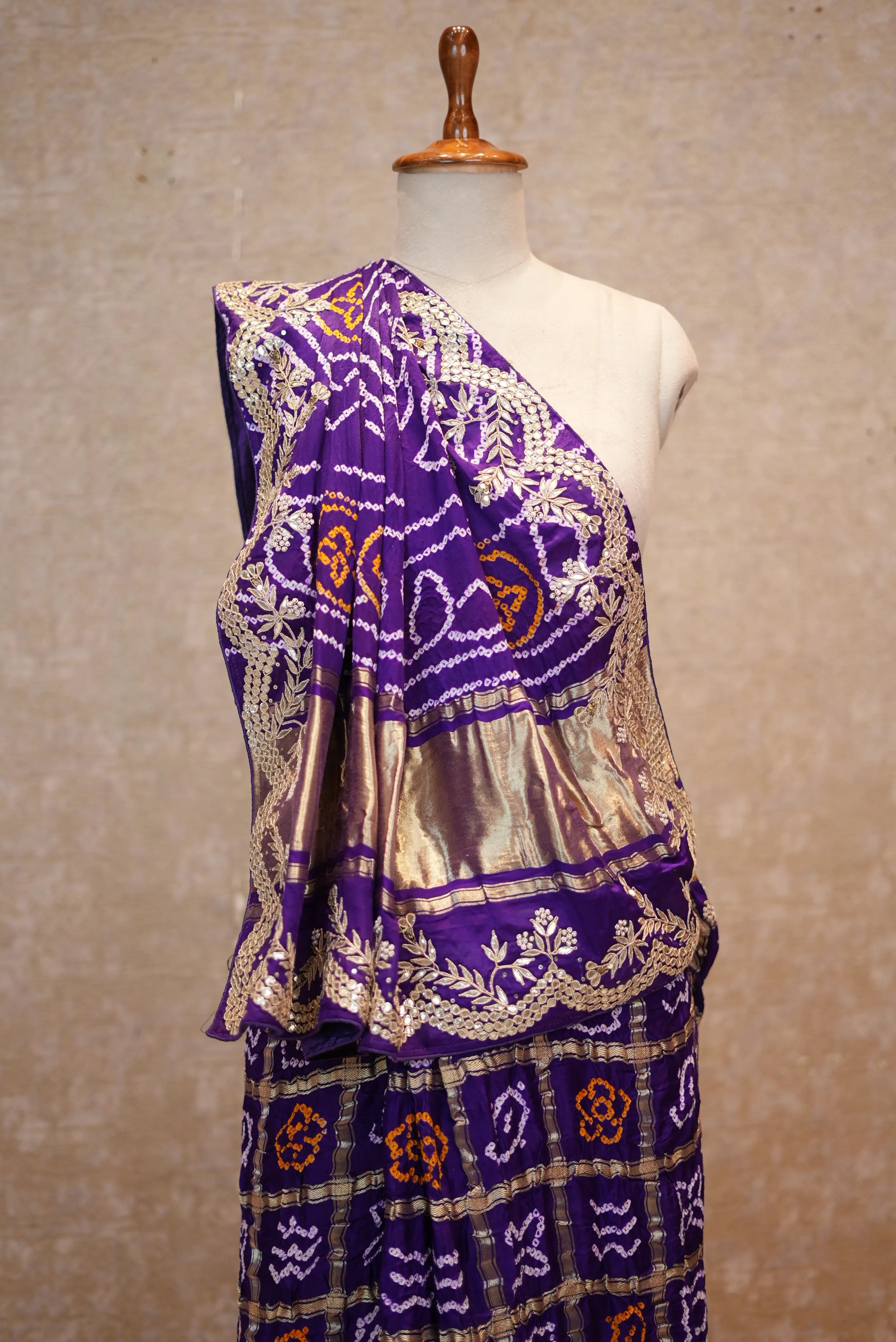 Bandhani Design Pure Gajji Saree with Gota Patti Work