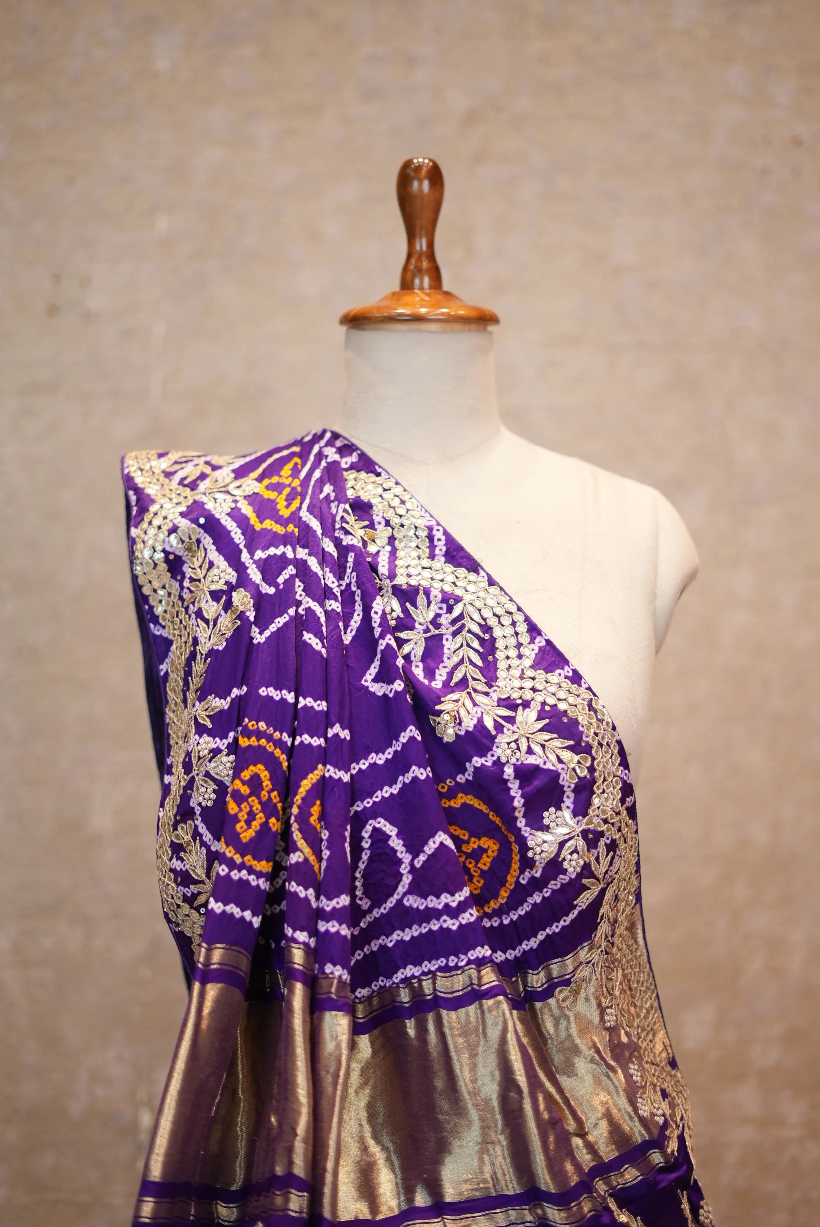 Bandhani Design Pure Gajji Saree with Gota Patti Work