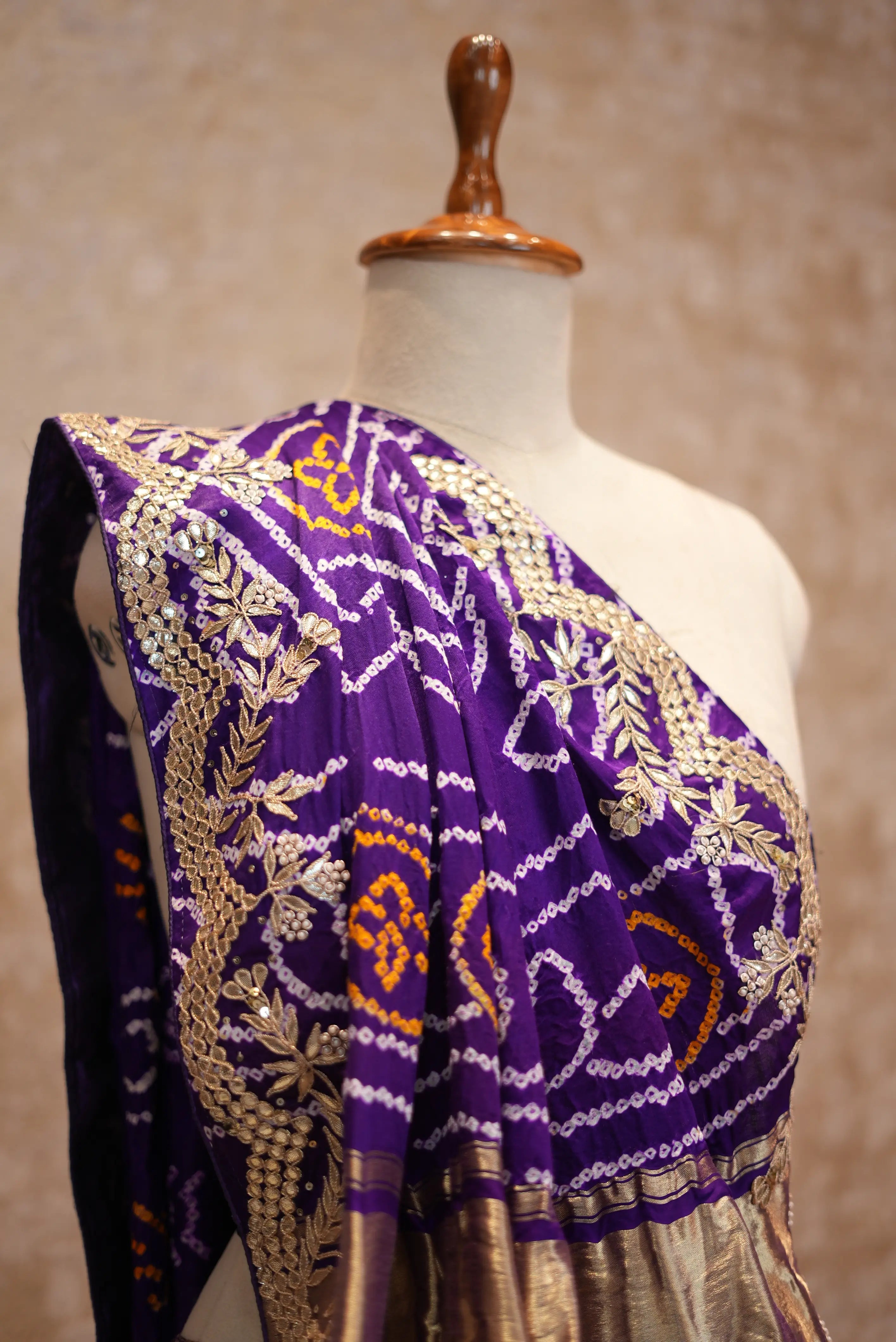 Bandhani Design Pure Gajji Saree with Gota Patti Work