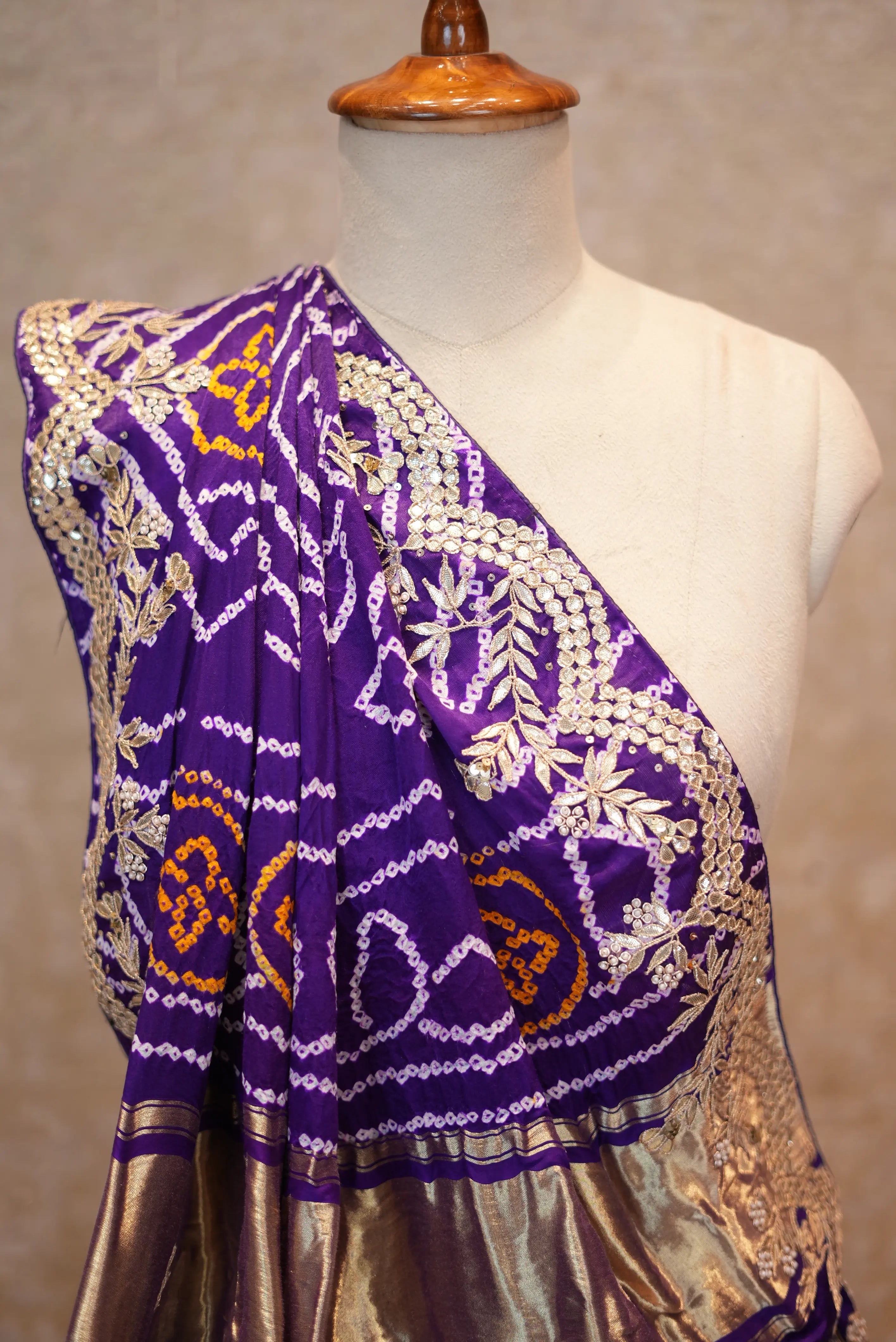 Bandhani Design Pure Gajji Saree with Gota Patti Work