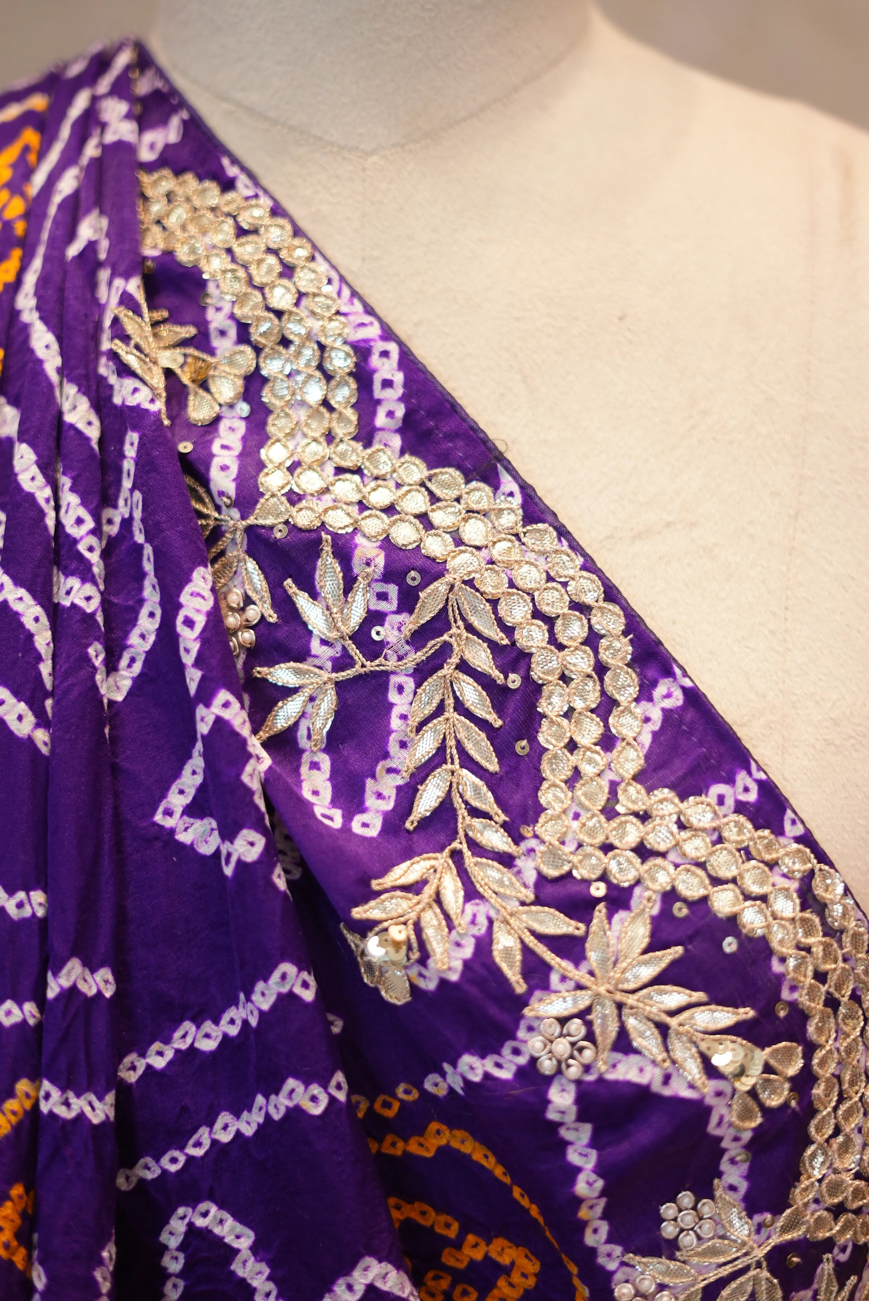 Bandhani Design Pure Gajji Saree with Gota Patti Work