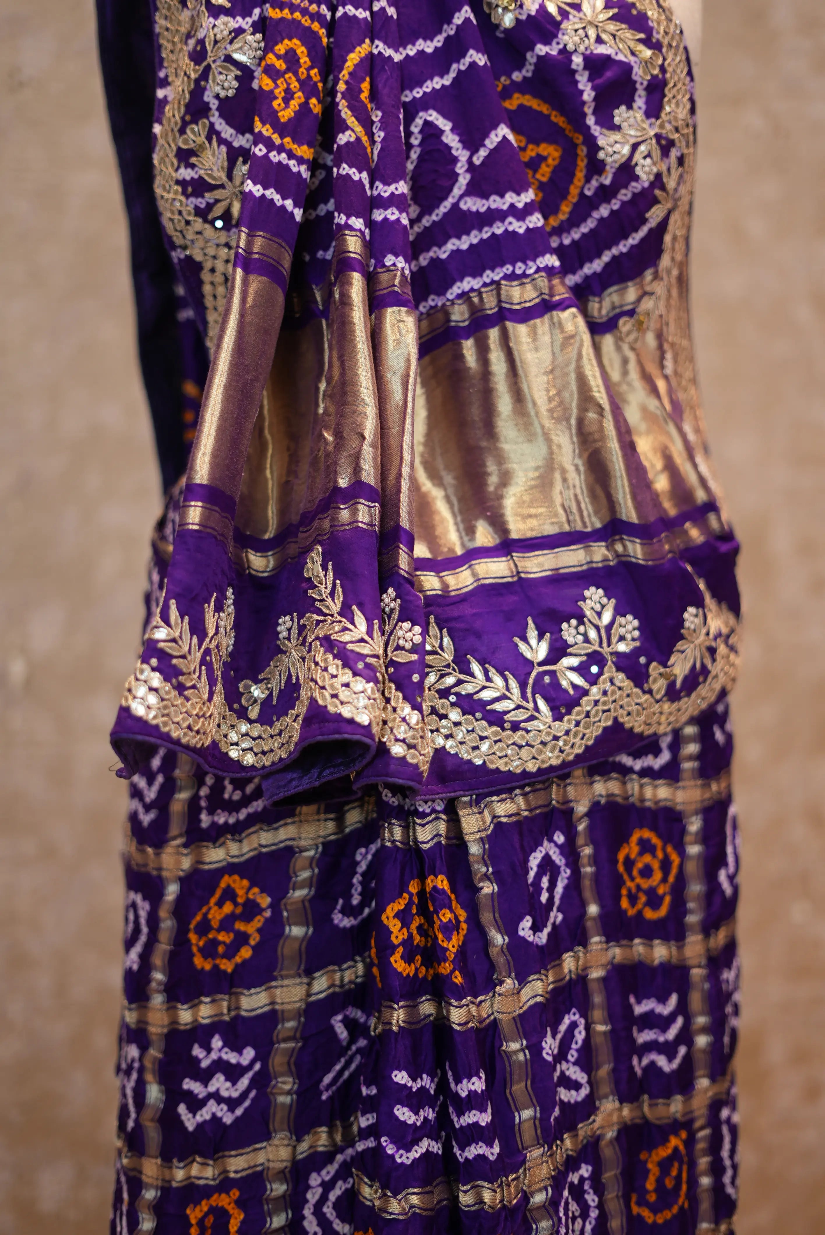 Bandhani Design Pure Gajji Saree with Gota Patti Work