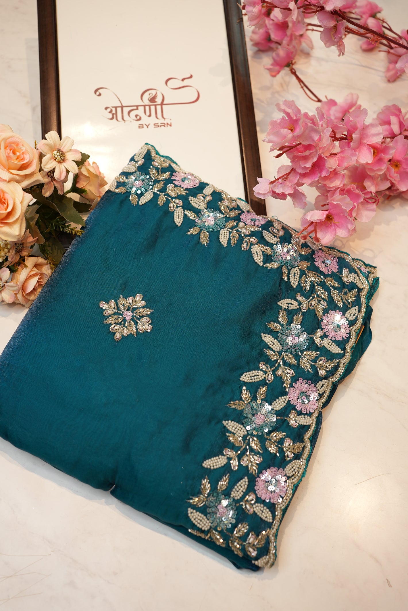 Crunchy silk saree with sequence jarkan & cut dana work ##SR0139