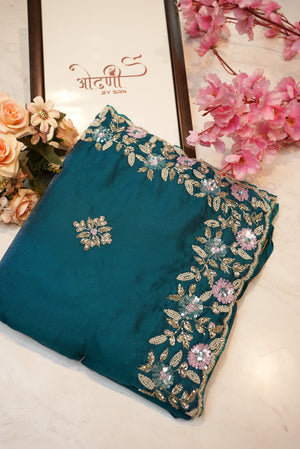 Crunchy silk saree with sequence jarkan & cut dana work ##SR0139