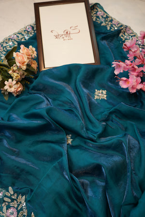 Crunchy silk saree with sequence jarkan & cut dana work ##SR0139