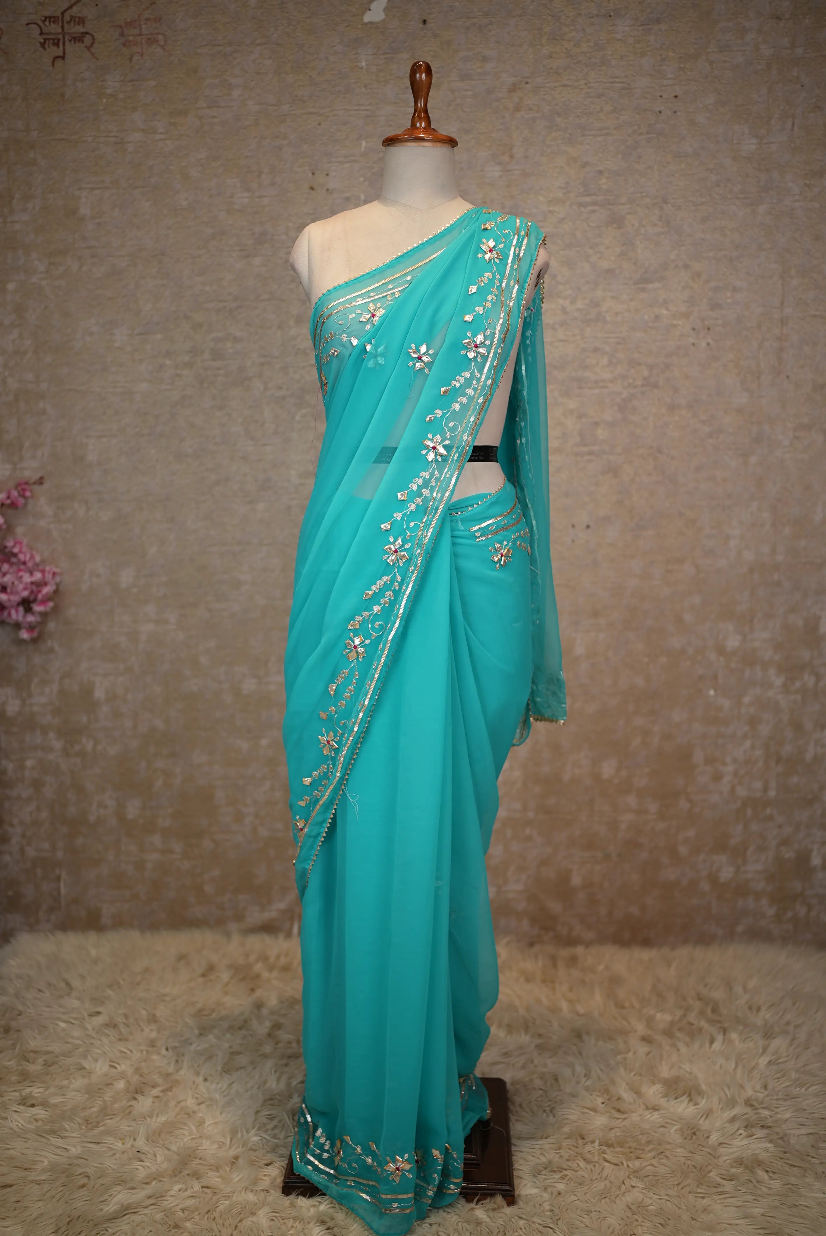 Rajasthani Kaccha Gota Patti & Pita Work Saree in Georgette Fabric