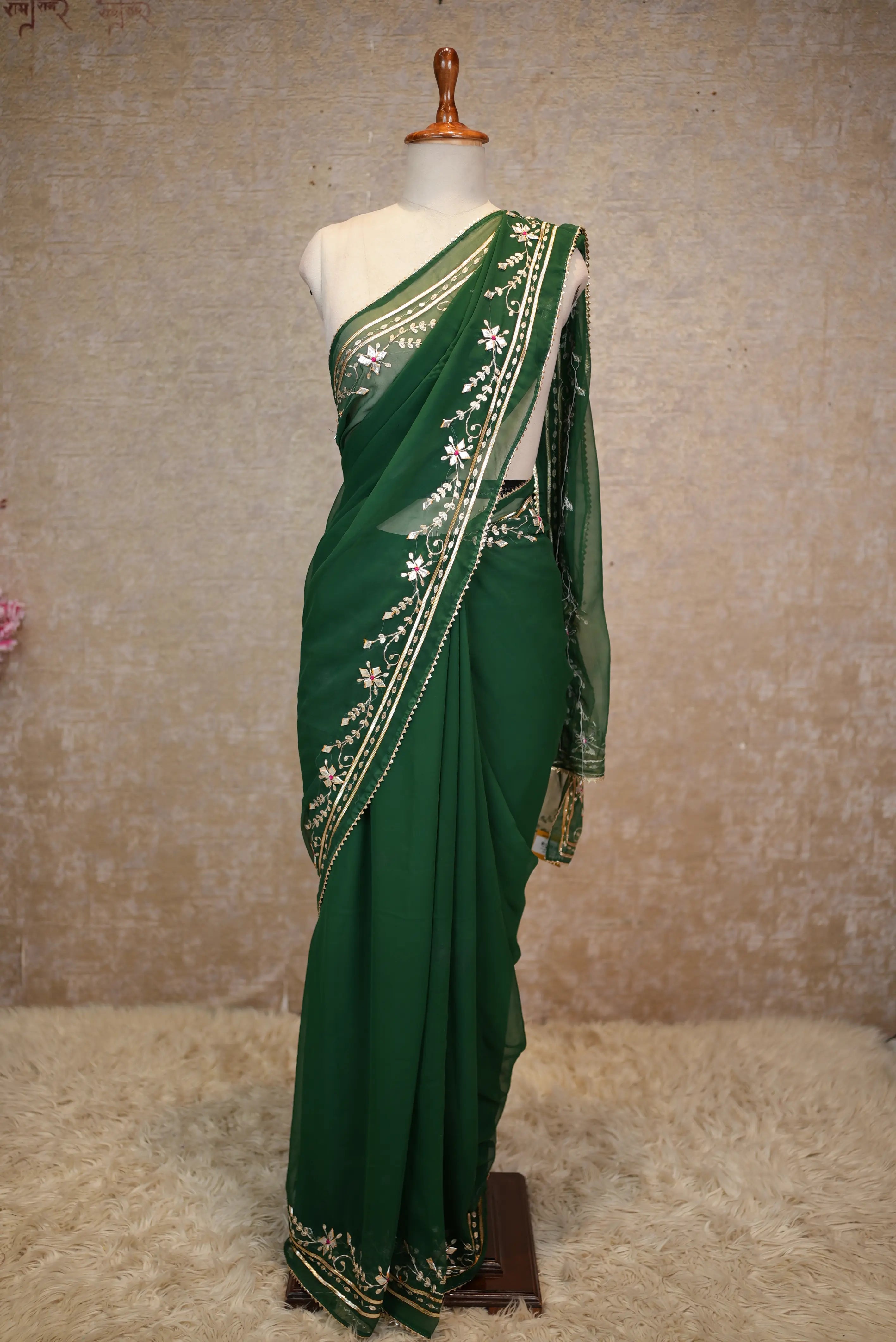 Rajasthani Kaccha Gota Patti & Pita Work Saree in Georgette Fabric