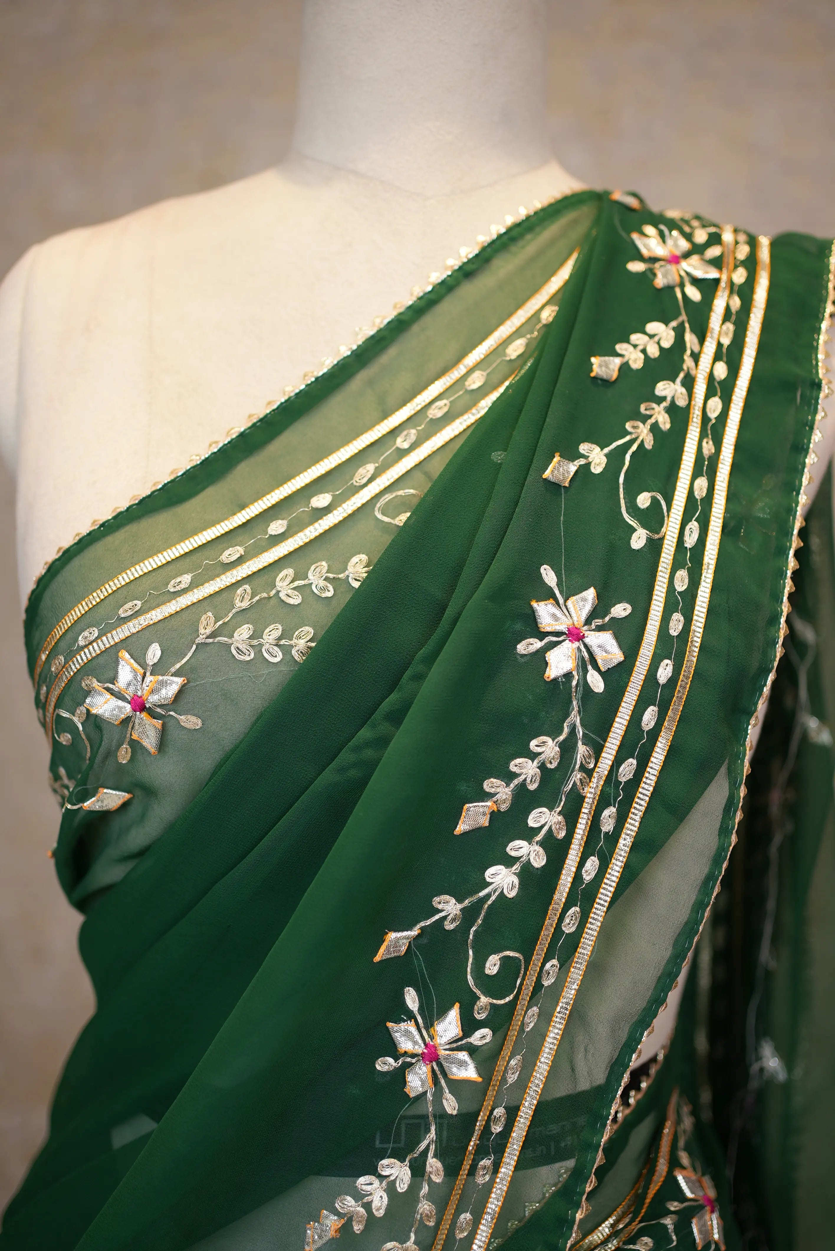 Rajasthani Kaccha Gota Patti & Pita Work Saree in Georgette Fabric