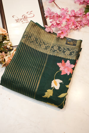 Dola silk saree with multicolor embroidery jaal pattern and buti pattern blouse ##SR0135