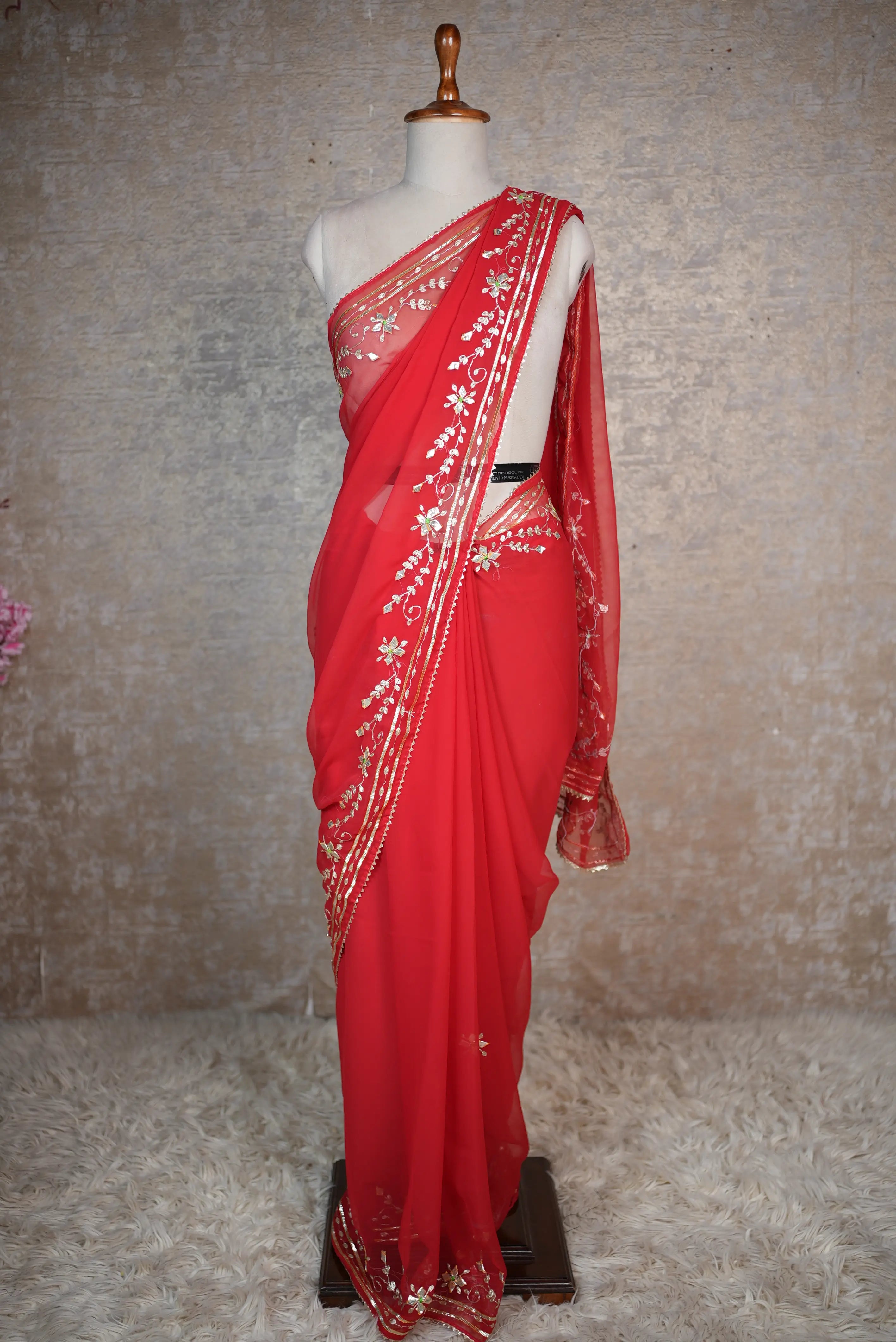 Rajasthani Kaccha Gota Patti & Pita Work Saree in Georgette Fabric