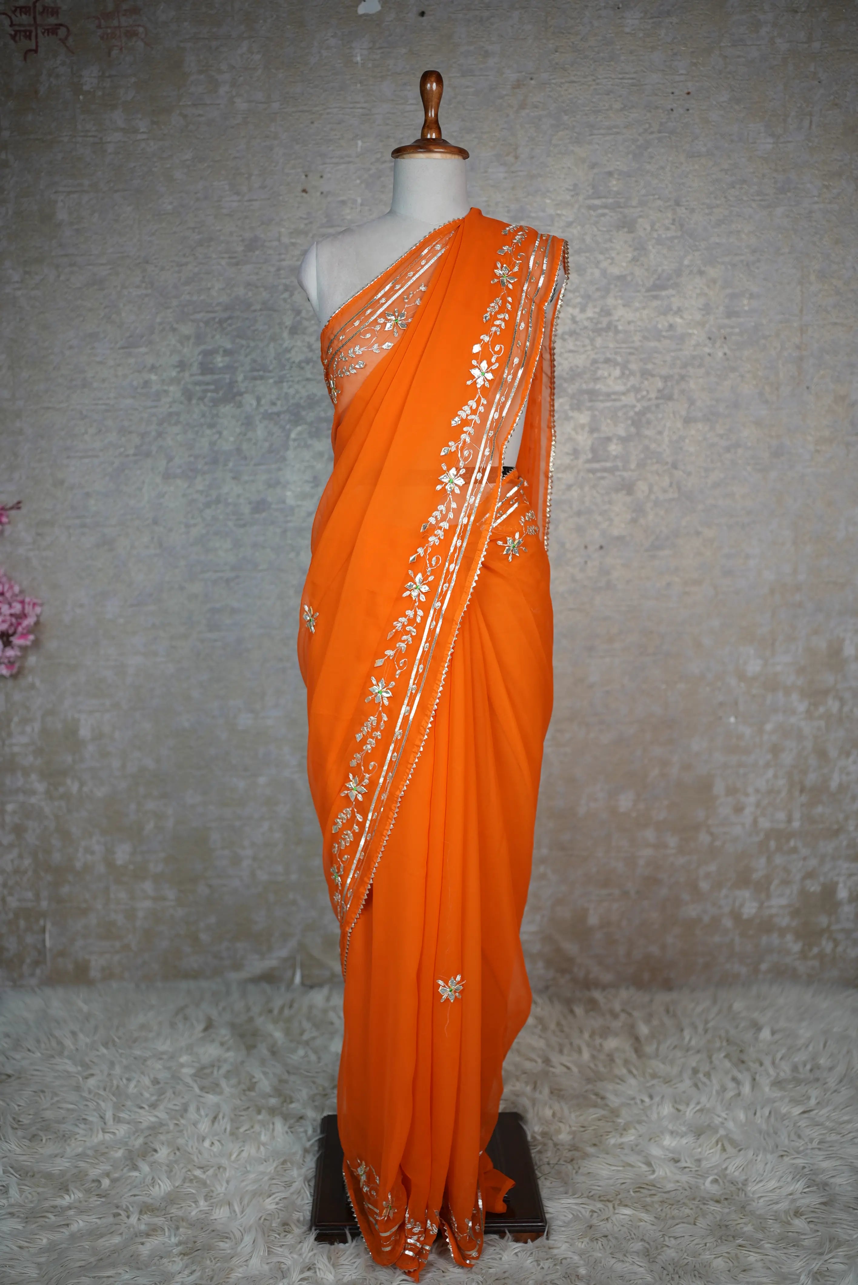 Rajasthani Kaccha Gota Patti & Pita Work Saree in Georgette Fabric