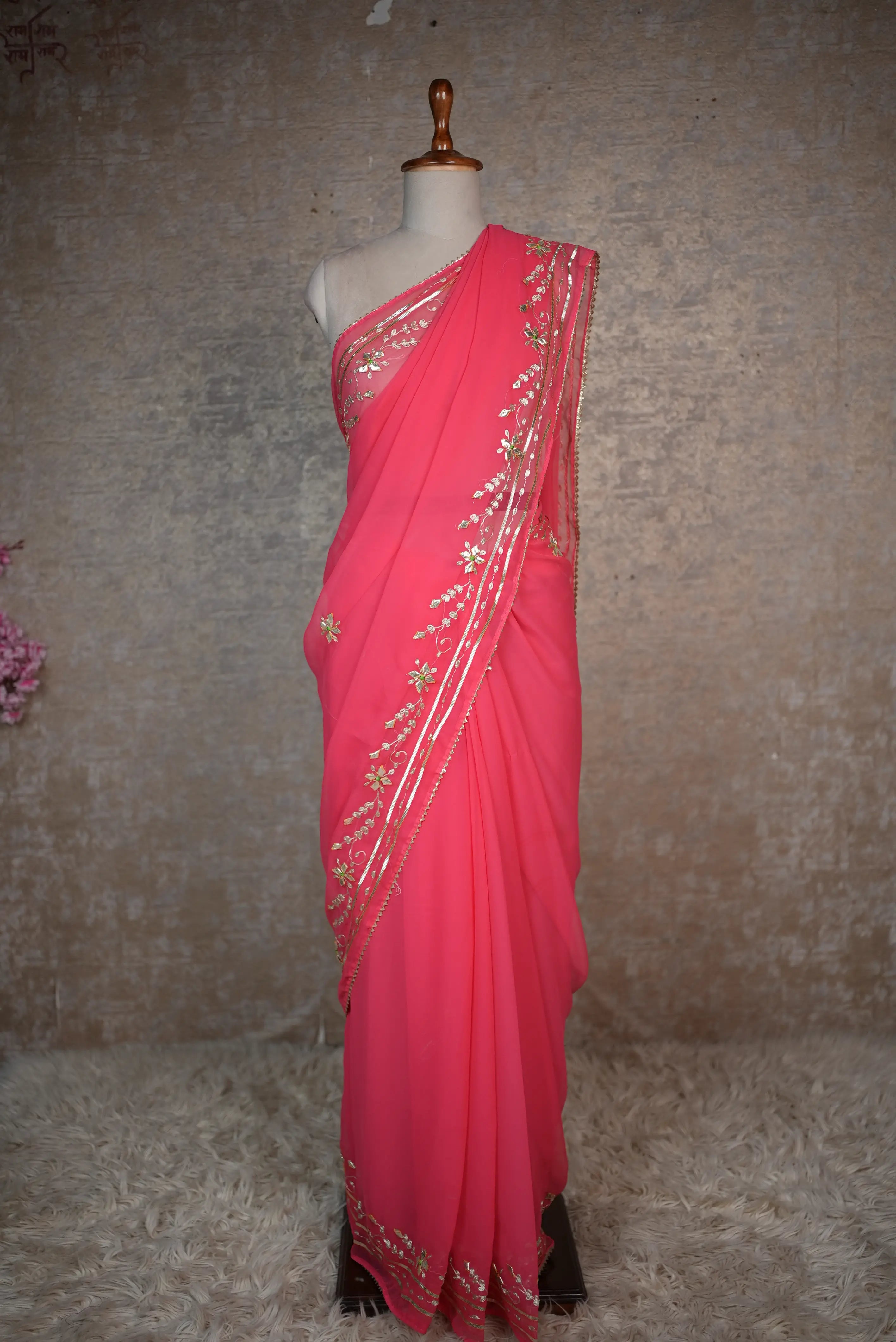Rajasthani Kaccha Gota Patti & Pita Work Saree in Georgette Fabric