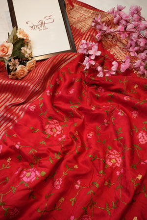 Dola silk fabric with zari weaving border katha work saree & jal pattern ##SR0118