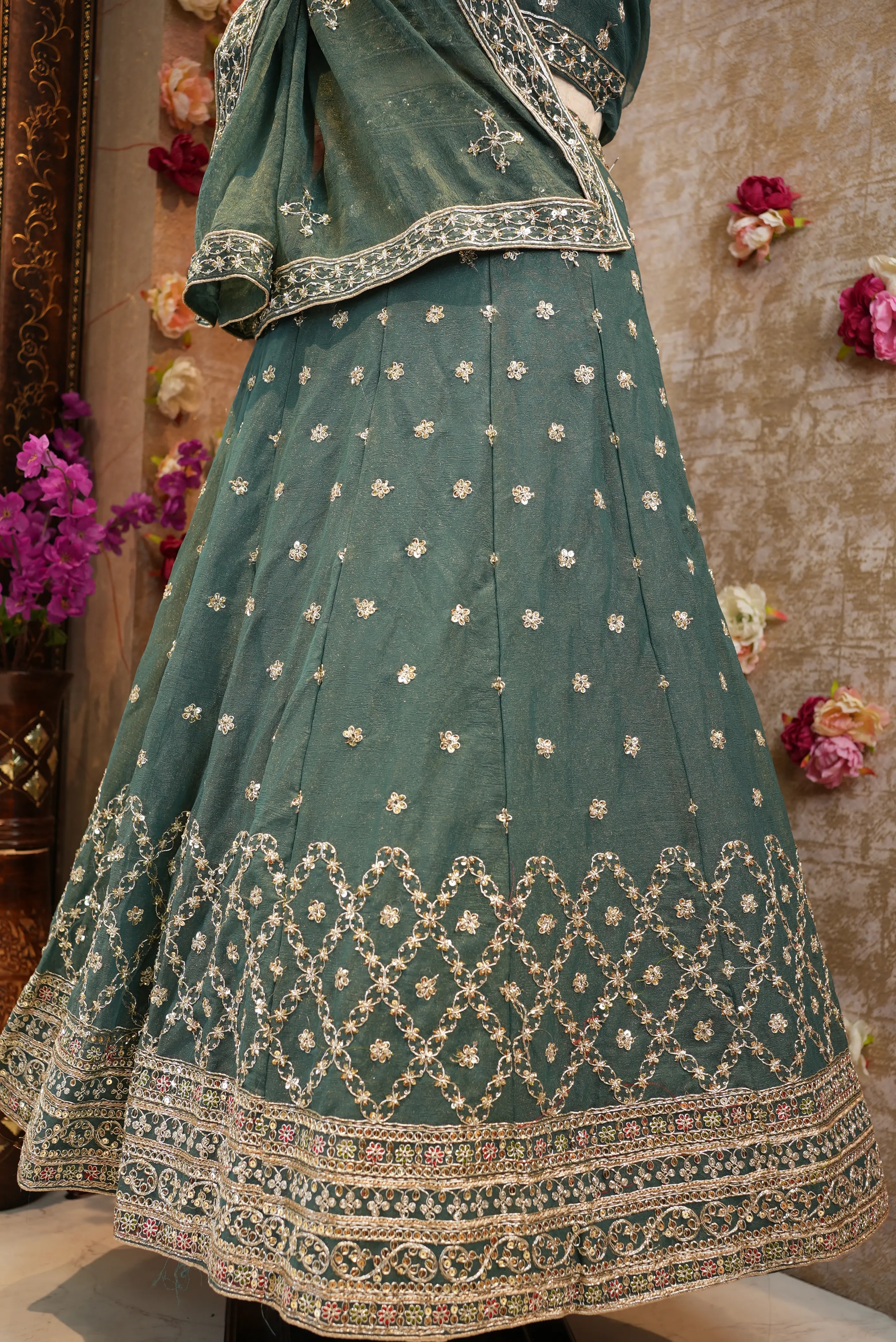 Mosam fabric Sequence dori work heavy lehenga with heavy dupatta (UNSTITCHED)