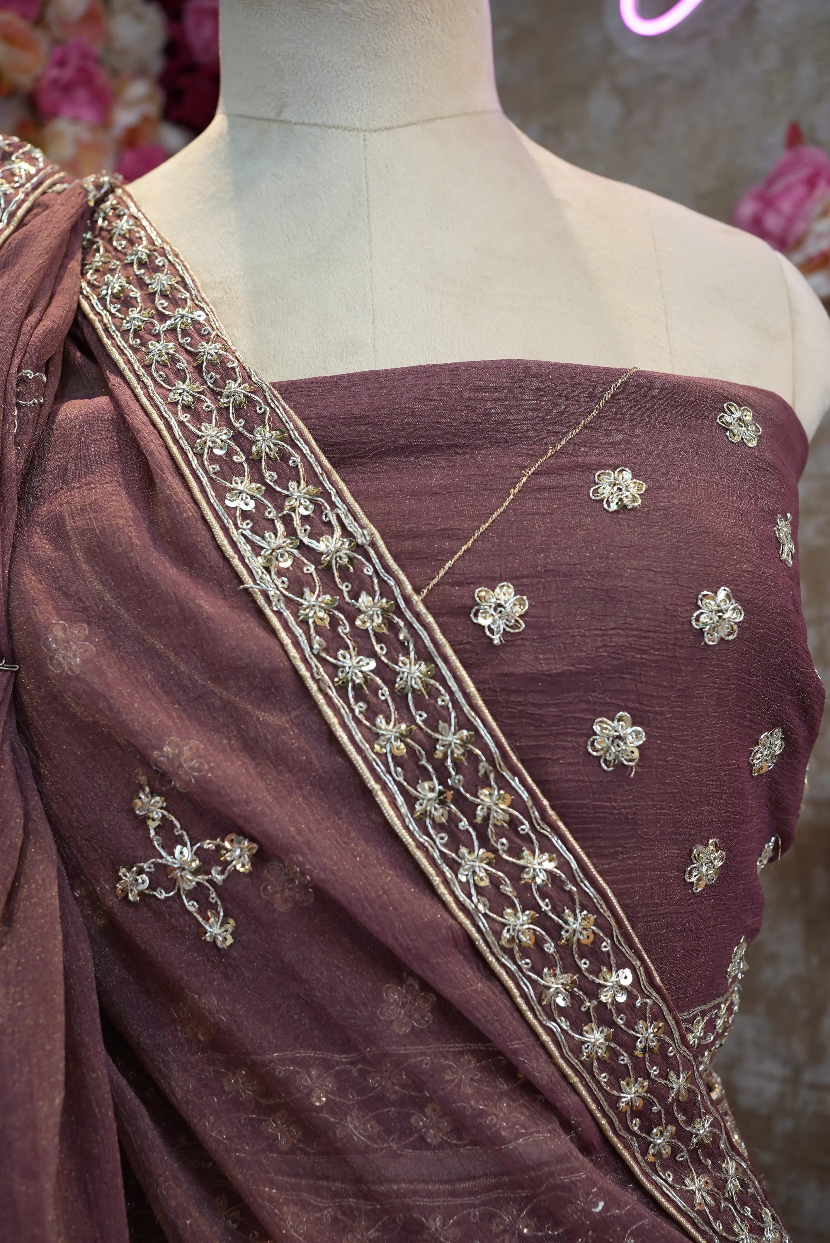 Mosam fabric Sequence dori work heavy lehenga with heavy dupatta (UNSTITCHED)