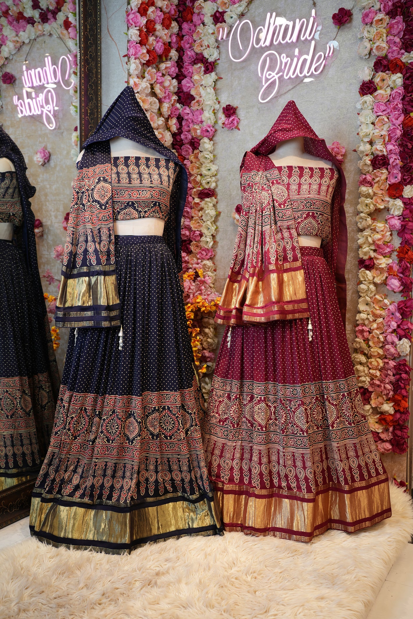 TREDITIONAL MODAL GAJJI SILK FABRIC LEHENGA WITH AJARAK PRINT & DUPPATA (WITH BLOUSE)   ##LC056